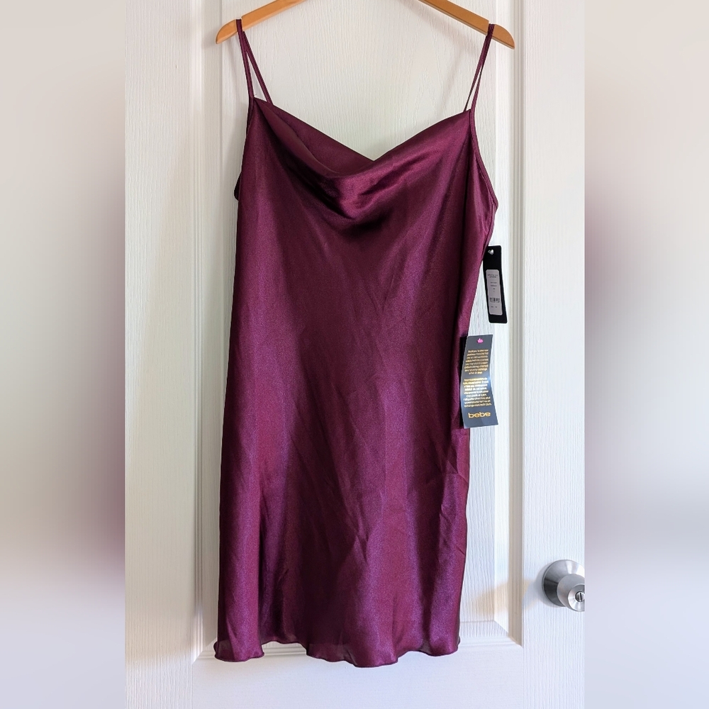 NWT Bebe Burgundy Satin Slip Dress Large